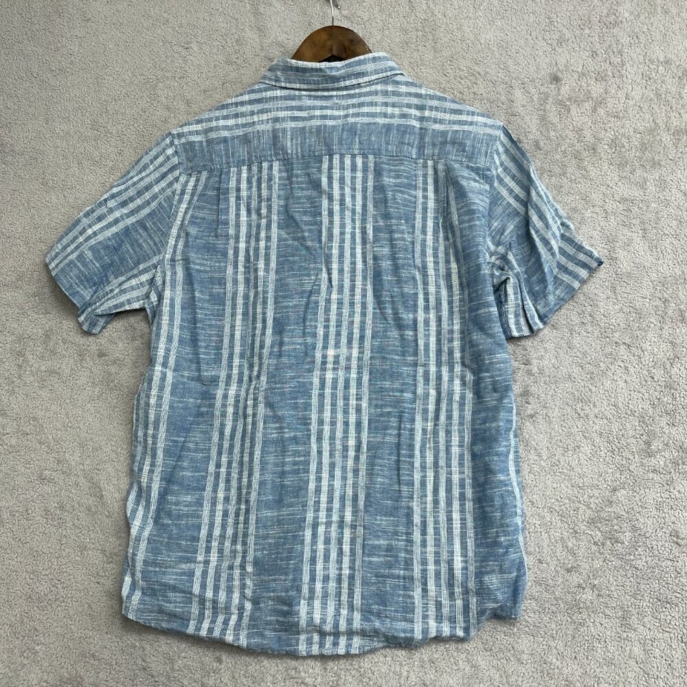 NEW Weatherproof Vintage Men's M Short Sleeve Shirt Blue Linen Cotton Striped - Picture 3 of 9